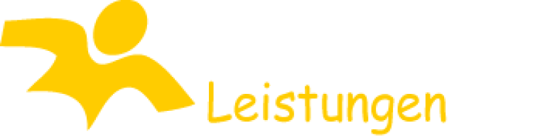 Gelbes Männchen mit dem Schriftzug Leistungen