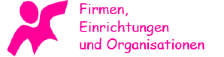 Ein pinkes Männchen mit der Überschrift Firmen, Einrichtungen und Organisationen
