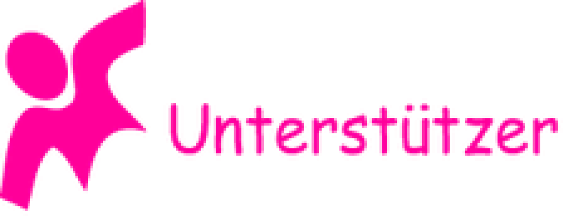Pinkes Männchen mit dem Schriftzug Unterstützer